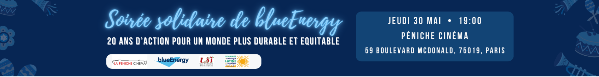 Bannière Soirée solidaire 2024 : 20 ans de blueEnergy !