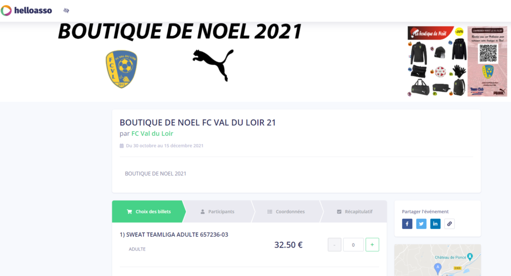 extrait de la boutique de Noel d'un club partenaire Intersport